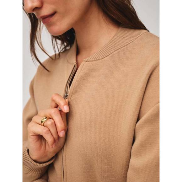 NEW WHITE + WARREN superfine organic cotton track jacket in vintage camel - Picture 3 of 4